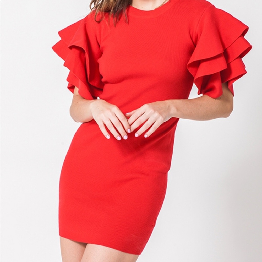 Beautiful bell sleeve red mini dress